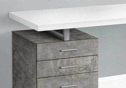Bureau réversible Clayton 47.25 avec 3 tiroirs - Blanc/Aspect Béton|Bureau réversible Clayton de 47,25 po à 3 tiroirs - blanc et apparence béton