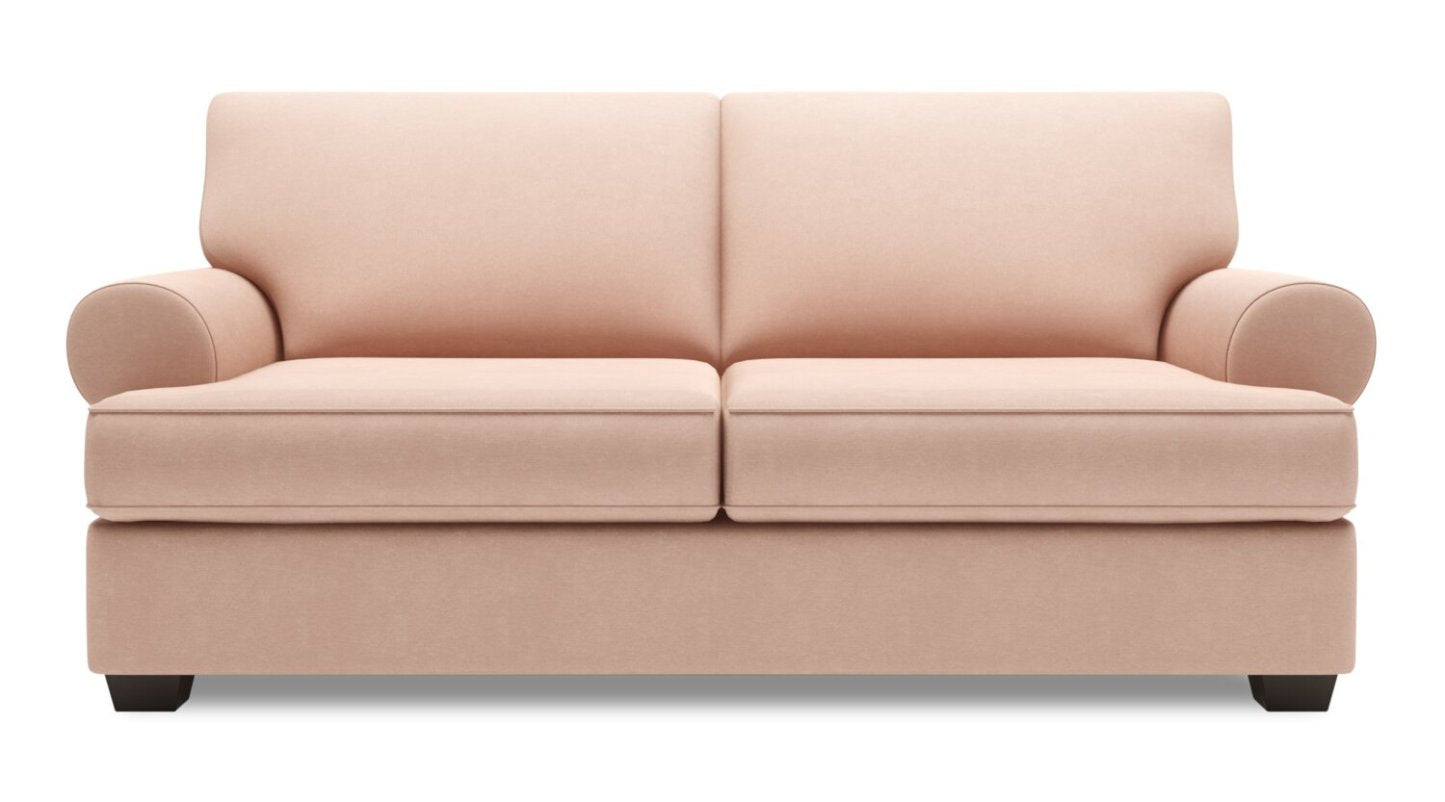 Fabriqué au Canada Canapé Personnalisable Roll 76 en Tissu d'Apparence Lin Taille Condo avec Accoudoirs Roulés - Pax Rose Pink | Canapé Roll de Sofa Lab de 76 po de format condo fabriqué au Canada en tissu d'apparence lin - rose Pax Rose | RO093249