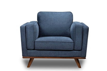 Fauteuil Kassia de Kort & Co. de 40,9 po en tissu d’apparence lin avec base et pattes en bois - bleu