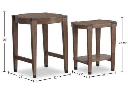 Gordon 22” 2-Piece Round Solid Wood Nesting Accent Table - Brown | 2 tables d’appoint gigognes rondes Gordon de 22 po en bois massif - brunes