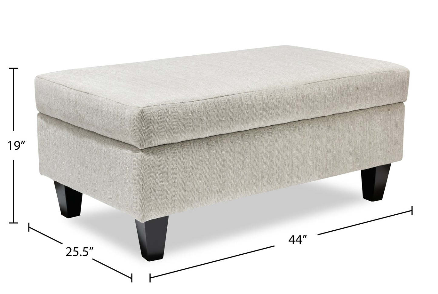 Made in Canada Nofia 44 Chenille Fabric Storage Ottoman with Wood Legs - Linen Beige | Pouf de rangement Nofia de 44 po fabriqué au Canada en tissu de chenille avec pattes en bois - beige lin
