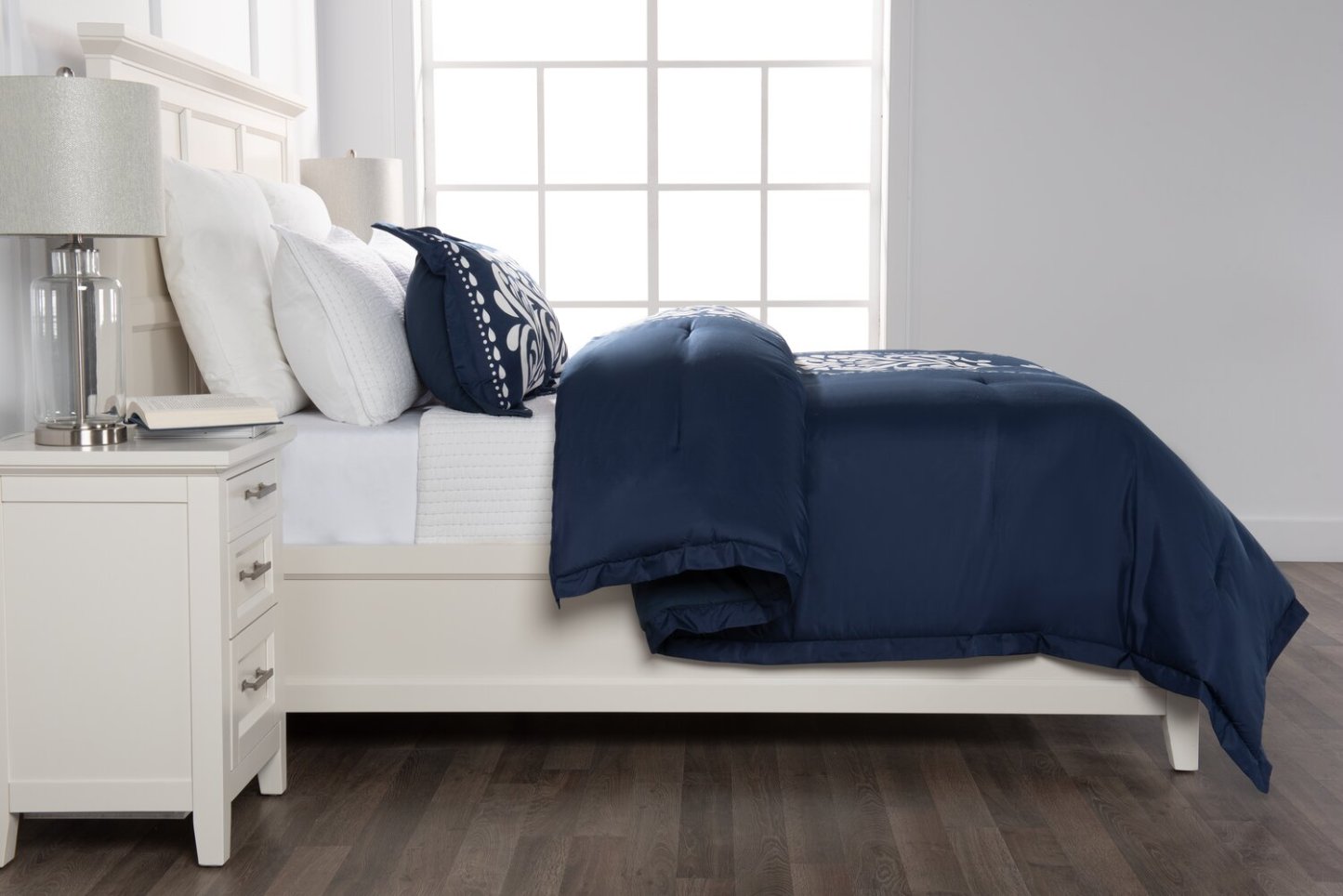 Ensemble d'édredon 3 pièces Navy Damask Full/Queen|Ensemble d'édredon Navy Damask 3 pièces pour lit double ou grand lit|NVYDM3FQ