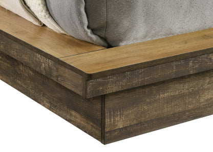 Lit plateforme Silas avec tête de lit et cadre, LED, brun rustique - très grand format | Lit plateforme Silas avec tête de lit et cadre, LED, marron rustique - King Size