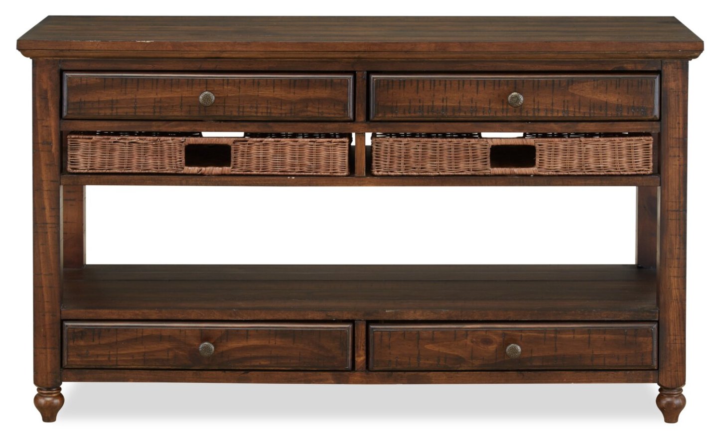 Cottage Lane 50 Rustic Sofa Table with Storage and Shelf - Dark Brown Wood|Table de salon rustique Cottage Lane de 50 po avec rangement et tablette - bois brun foncé