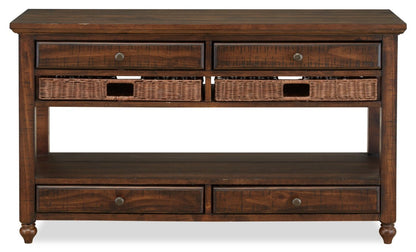 Cottage Lane 50 Rustic Sofa Table with Storage and Shelf - Dark Brown Wood|Table de salon rustique Cottage Lane de 50 po avec rangement et tablette - bois brun foncé