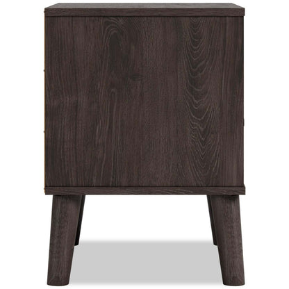 Table de chevet à 1 tiroir Wolf, 23,7 L x 21,9 H, moderne du milieu du siècle – Marron bicolore et naturel | Table de nuit moderne du milieu du 20e siècle Wolf de 23,7 po (L) x 21,9 po (H) à 1 tiroir - deux teintes, brun et naturel