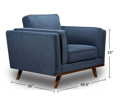 Fauteuil Kassia de Kort & Co. de 40,9 po en tissu d’apparence lin avec base et pattes en bois - bleu