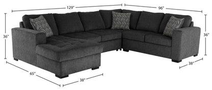 Fabriqué au Canada, sectionnel convertible Legend 4 pièces en tissu chenille avec chaise longue de rangement - gris poivre