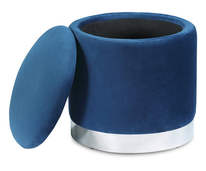 Pouf de rangement Phebe de 16,5 po avec base à bordures argentées - bleu marine