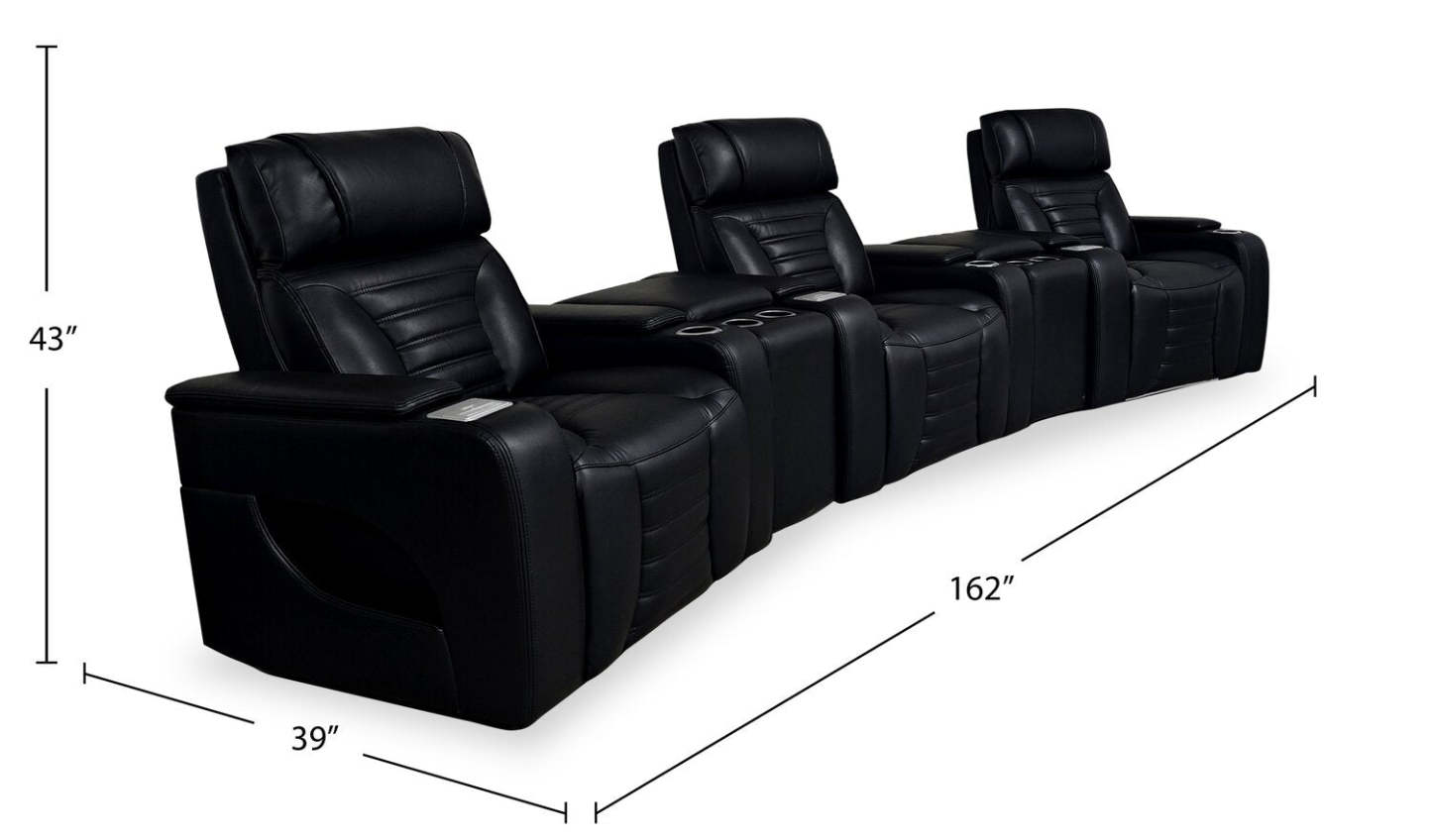 Canapé sectionnel à inclinaison électrique Zen 5 pièces de style cinéma maison en similicuir avec massage et 2 consoles de rangement - noir