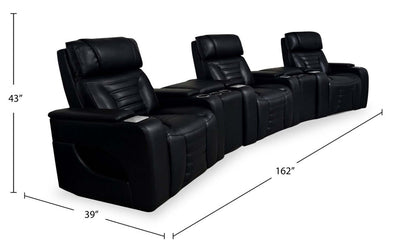 Canapé sectionnel à inclinaison électrique Zen 5 pièces de style cinéma maison en similicuir avec massage et 2 consoles de rangement - noir