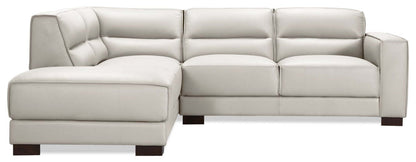 Citadel 2-Piece Left-Facing Top-Grain Genuine Leather Sectional with Wood Legs - Frost White | Canapé sectionnel gauche Citadel 2 pièces en cuir véritable de qualité supérieure avec pieds en bois - blanc givré