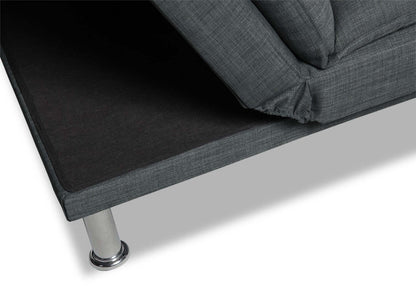June 73.2 Futon Klik Klak en tissu d'apparence lin avec pieds en métal et capitonnage - Gris | Futon June de 73,2 po en tissu d'apparence lin avec mécanisme Klik Klak, pattes en métal et capitonnage - gris