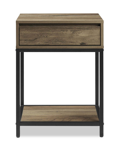 Table de nuit Akio à 1 tiroir avec rangement relevable, 18 L x 25,75 H - Marron/Noir | Table de nuit Akio de 18 po (l) x 25,75 po (H) à 1 tiroir avec dessus relevable et rangement - brune et noire