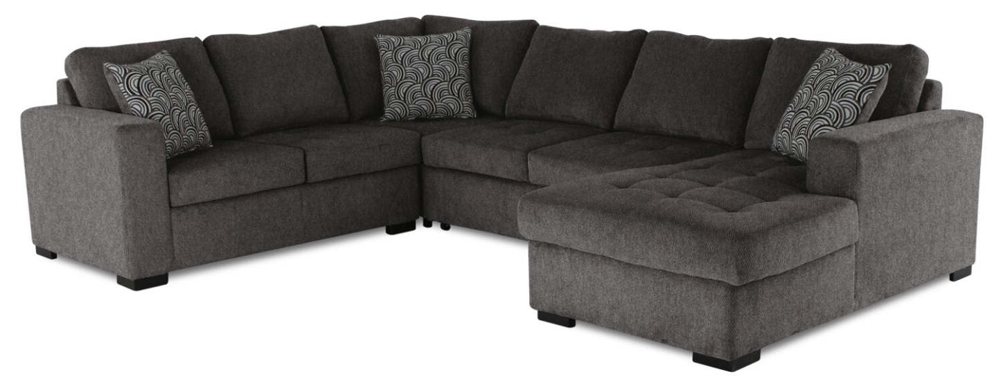 Made in Canada Legend 4-Piece Right-Facing Chenille Fabric Sleeper Sectional with Storage Chaise - Pewter Brown | Canapé-lit sectionnel de droite Legend 4 pièces fabriqué au Canada en tissu de chenille avec chaise longue de rangement - brun étain