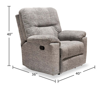 Fabriqué au Canada Fauteuil inclinable coulissant Fynn 40 en tissu chenille - Gris tourterelle | Fauteuil coulissant inclinable Fynn de 40 po fabriqué au Canada en tissu de chenille - gris tourterelle