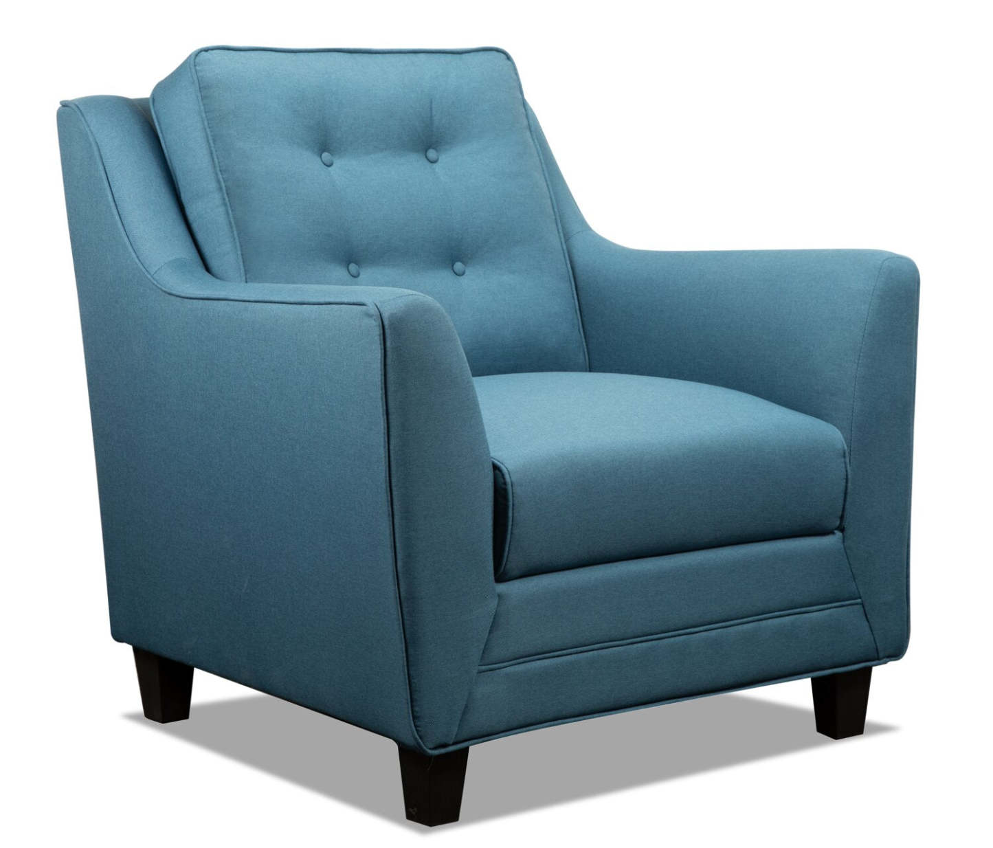Chaise Novalee 35 en tissu d'apparence lin avec accoudoirs évasés et capitonnage de boutons - Bleu | Fauteuil Novalee de 35 po en tissu d'apparence lin avec accoudoirs évasés et capitonnage à boutons - bleu