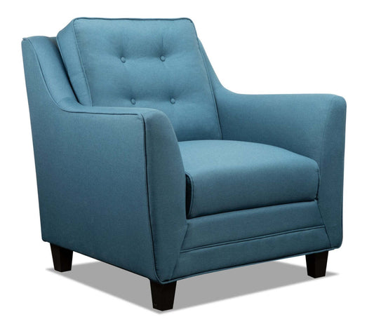 Chaise Novalee 35 en tissu d'apparence lin avec accoudoirs évasés et capitonnage de boutons - Bleu | Fauteuil Novalee de 35 po en tissu d'apparence lin avec accoudoirs évasés et capitonnage à boutons - bleu