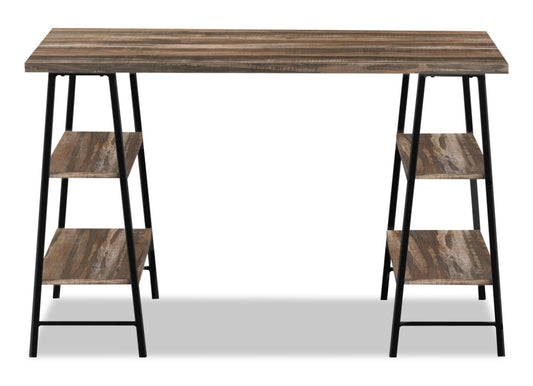 Bureau Jonnie 47.25 avec pieds style chevalet - Brun|Bureau Jonnie de 47,25 po avec pattes de type chevalet - brun