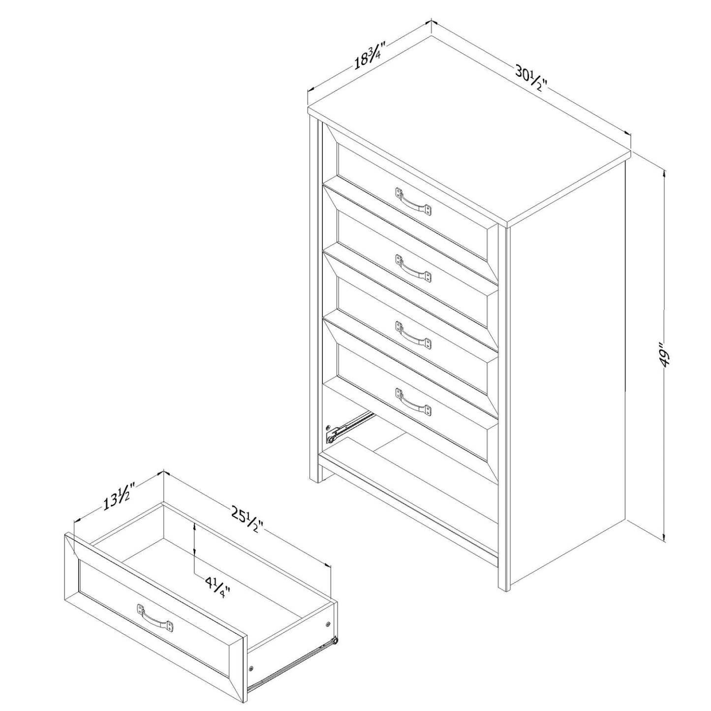 Commode de chambre à coucher Dove, 5 tiroirs, 30,5 L x 49 H, fabriquée au Canada - Blanc | Commode verticale Dove de 30,5 po (L) x 49 po (H) à 5 tiroirs pour la chambre à coucher, fabriquée au Canada - blanche