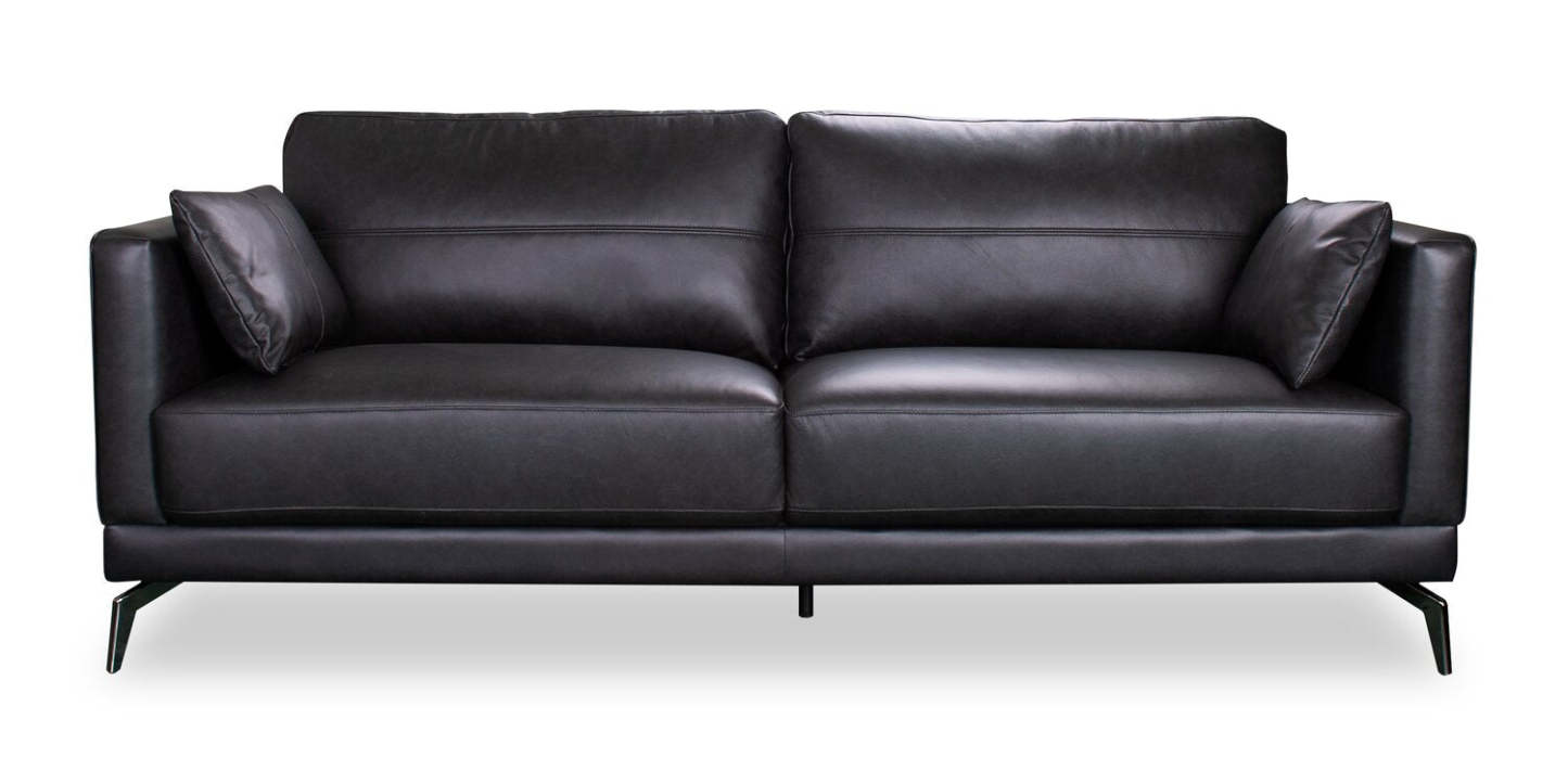 Melrose 84,5 po en cuir véritable de qualité supérieure avec pattes en métal - noir | Sofa Melrose 84.5 en cuir véritable de qualité supérieure avec pattes en métal - noir