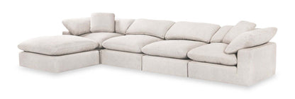 Eclipse Modular 5-Piece Linen-Look Fabric Sectional with Ottoman and Reversible Feather Down Cushions - Linen White | Canapé sectionnel modulaire Eclipse 5 pièces en tissu d’apparence lin avec pouf et coussins réversibles en duvet et plumes - blanc lin