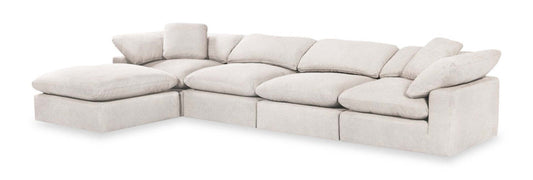 Eclipse Modular 5-Piece Linen-Look Fabric Sectional with Ottoman and Reversible Feather Down Cushions - Linen White | Canapé sectionnel modulaire Eclipse 5 pièces en tissu d’apparence lin avec pouf et coussins réversibles en duvet et plumes - blanc lin