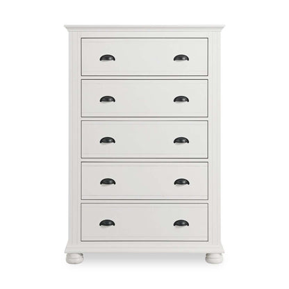 Commode de chambre Ella, 5 tiroirs, 36 L x 53 H - Blanc | Commode verticale de chambre à coucher Ella de 36 po (L) x 53 po (H) à 5 tiroirs - blanche
