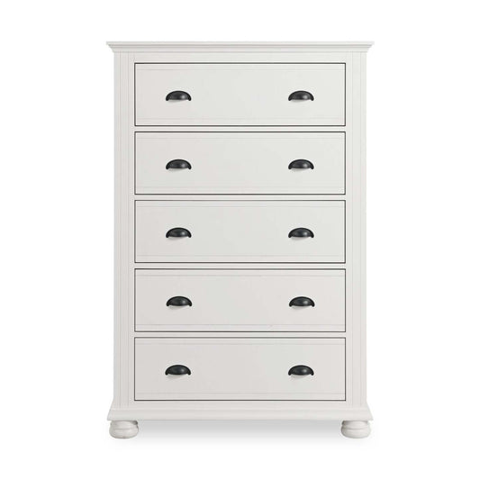 Commode de chambre Ella, 5 tiroirs, 36 L x 53 H - Blanc | Commode verticale de chambre à coucher Ella de 36 po (L) x 53 po (H) à 5 tiroirs - blanche