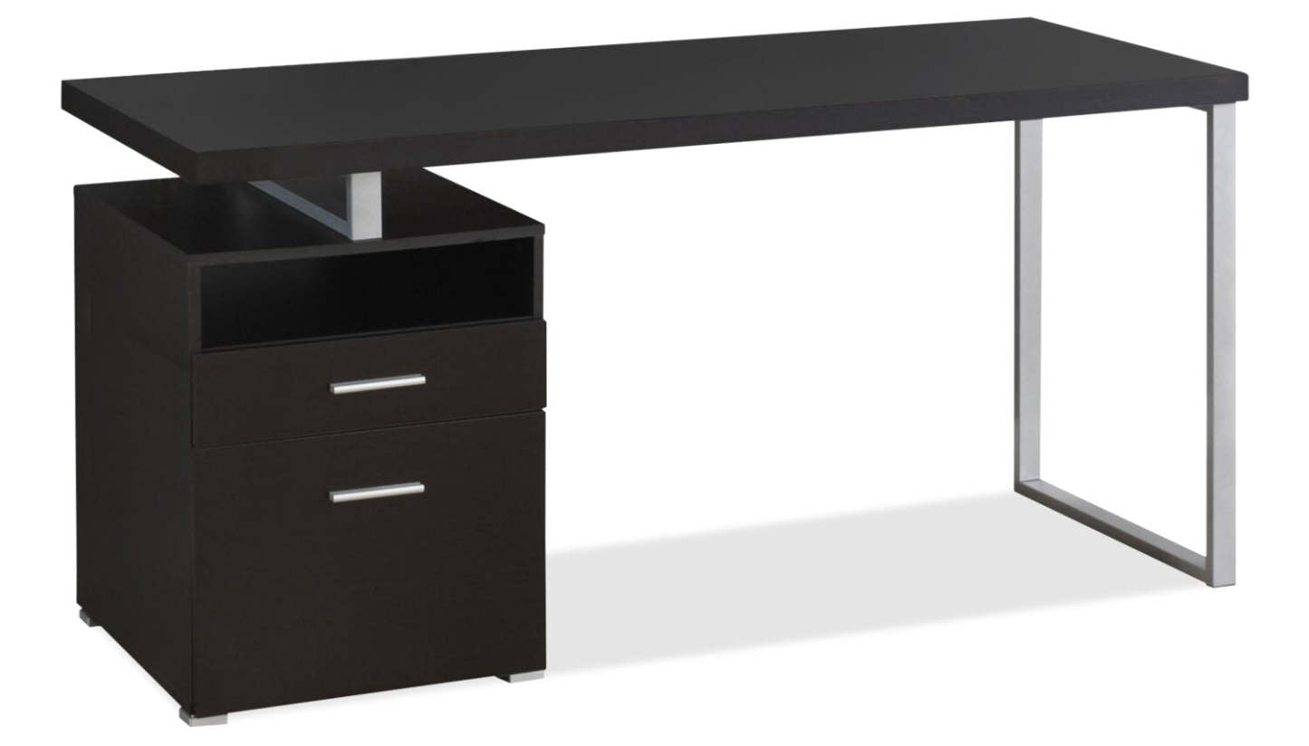 Bureau réglable Heather 60 avec 2 tiroirs et compartiment ouvert - Espresso|Bureau réglable Heather de 60 po à 2 tiroirs et compartiment ouvert - espresso