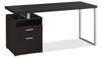 Bureau réglable Heather 60 avec 2 tiroirs et compartiment ouvert - Espresso|Bureau réglable Heather de 60 po à 2 tiroirs et compartiment ouvert - espresso