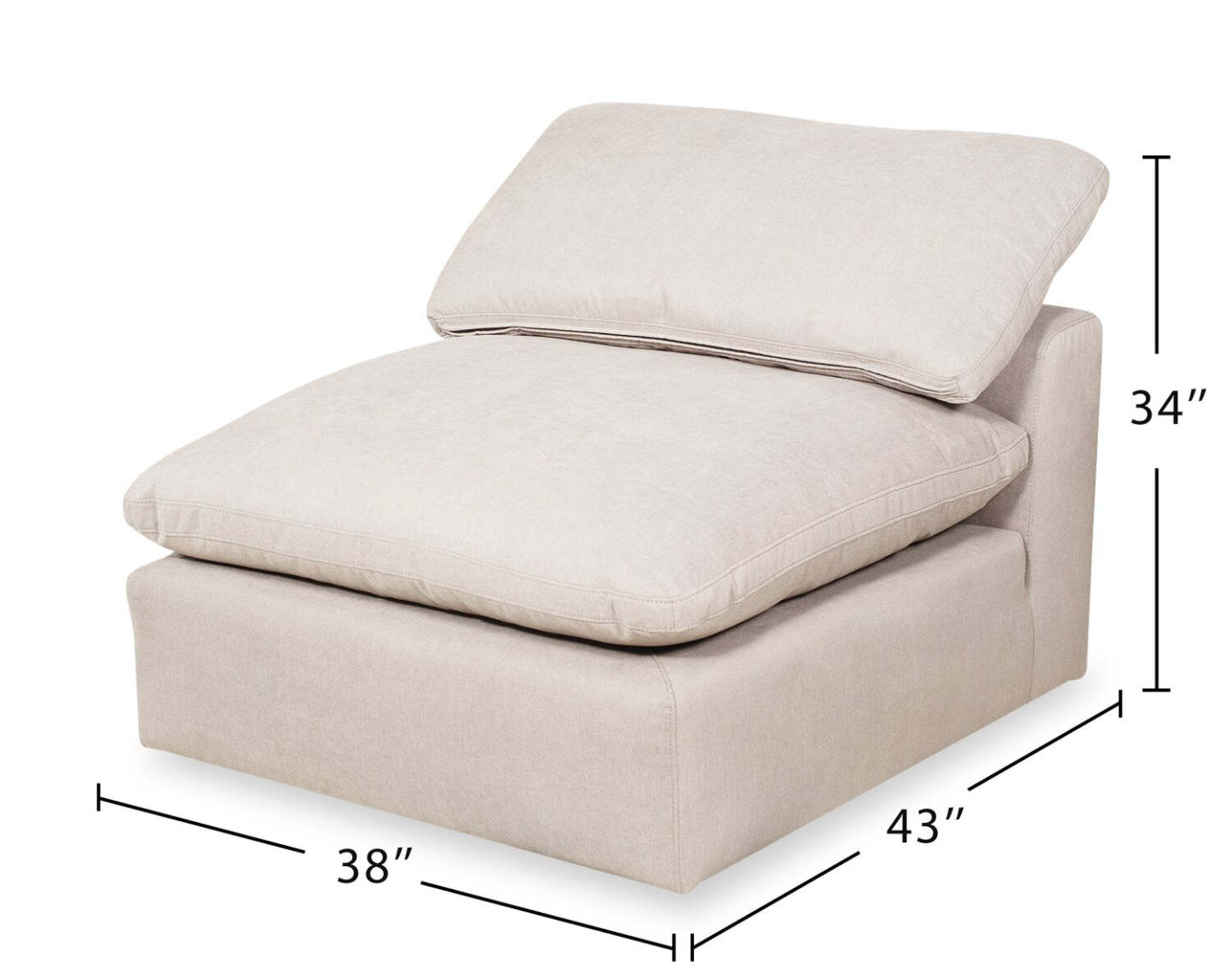 Chaise sans accoudoirs Eclipse Modular 38 en tissu d'apparence lin avec coussins réversibles en plumes - Beige lin | Fauteuil modulaire sans accoudoirs Eclipse de 38 po en tissu d'apparence lin avec coussins réversibles en couette et plumes - lin beige