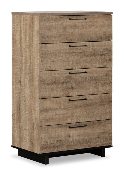 Commode de chambre Everley, 5 tiroirs, 29 L x 49 H - Marron | Commode verticale Everley de 29 po (L) x 49 po (H) à 5 tiroirs pour la chambre à coucher - brune