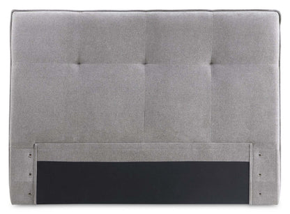 Lit de rangement Amos rembourré en tissu gris avec tête de lit capitonnée et 3 tiroirs intégrés - format grand lit