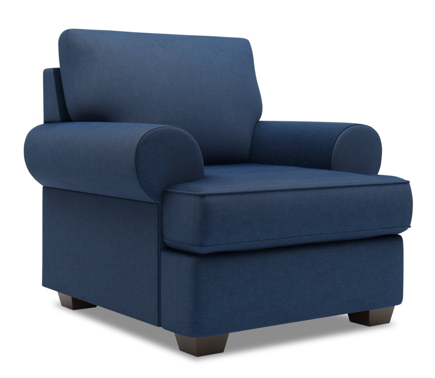 Fauteuil Roll de Sofa Lab personnalisable de 42 po fabriqué au Canada en tissu d’apparence lin avec accoudoirs enroulés - bleu Pax Navy | RO303149