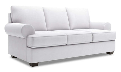 Fabriqué au Canada Canapé Personnalisable Roll 86 en Tissu d'Apparence Lin avec Accoudoirs Enroulés - Blanc Pax Ice | Canapé Roll de Sofa Lab de 86 po fabriqué au Canada en tissu d’apparence lin avec accoudoirs enroulés - blanc Pax Ice | RO103449