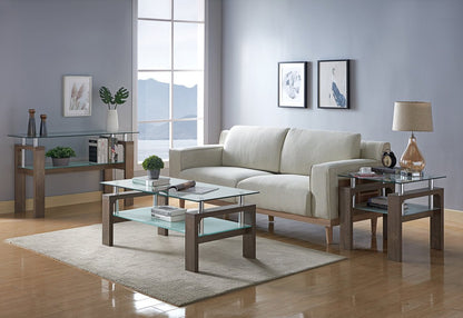 Harvy 50 Modern Glaass Top Sofa Table with Shelf - Noisette | Table de salon moderne Harvy de 50 po avec dessus en verre et tablette - noisette