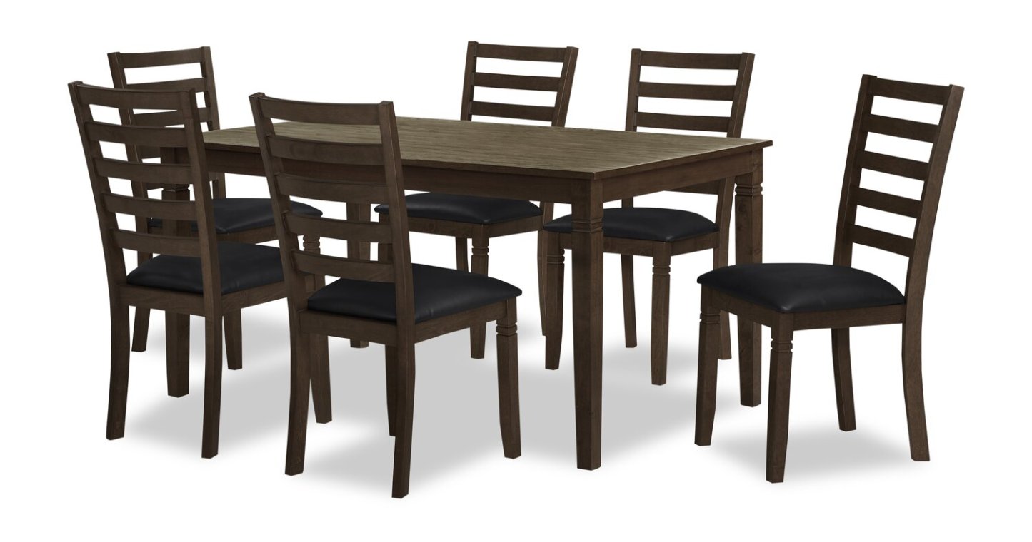 Devon 7pc Dining Set with Table & 6 Chairs - 60W, Wood  - Dark Brown | Ensemble de salle à manger Devon 7 pièces avec table et 6 chaises - 60 po (L), bois - brun foncé