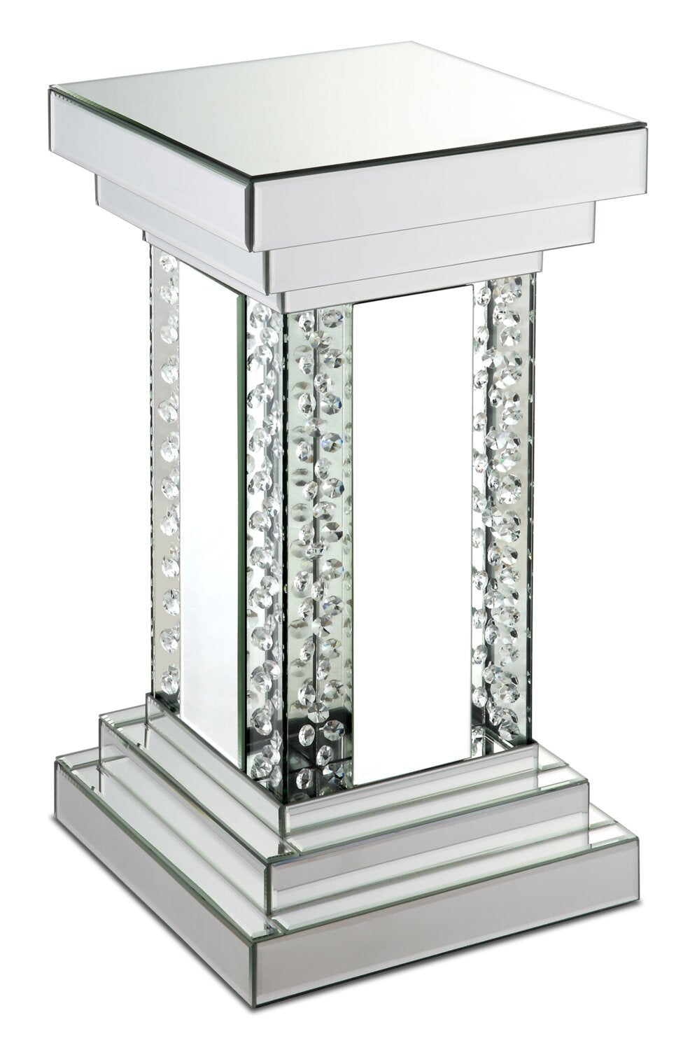 Lisa 12 Mirrored Accent Table with Crystals - Silver|Table d'appoint Lisa de 12 po en miroir avec cristaux - argentée