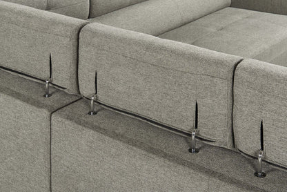 Savvy 2-Piece Right-Facing Linen-Look Fabric Sectional with Adjustable Headrests, Cupholders and USB Port - Grey | Canapé sectionnel droit Savvy 2 pièces en tissu d’apparence lin avec appuie-têtes réglables, porte-gobelets et port USB - gris