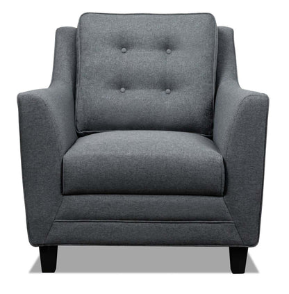 Chaise Novalee 35 en tissu d'apparence lin avec accoudoirs évasés et capitonnage de boutons - Gris | Fauteuil Novalee de 35 po en tissu d'apparence lin avec accoudoirs évasés et capitonnage à boutons - gris