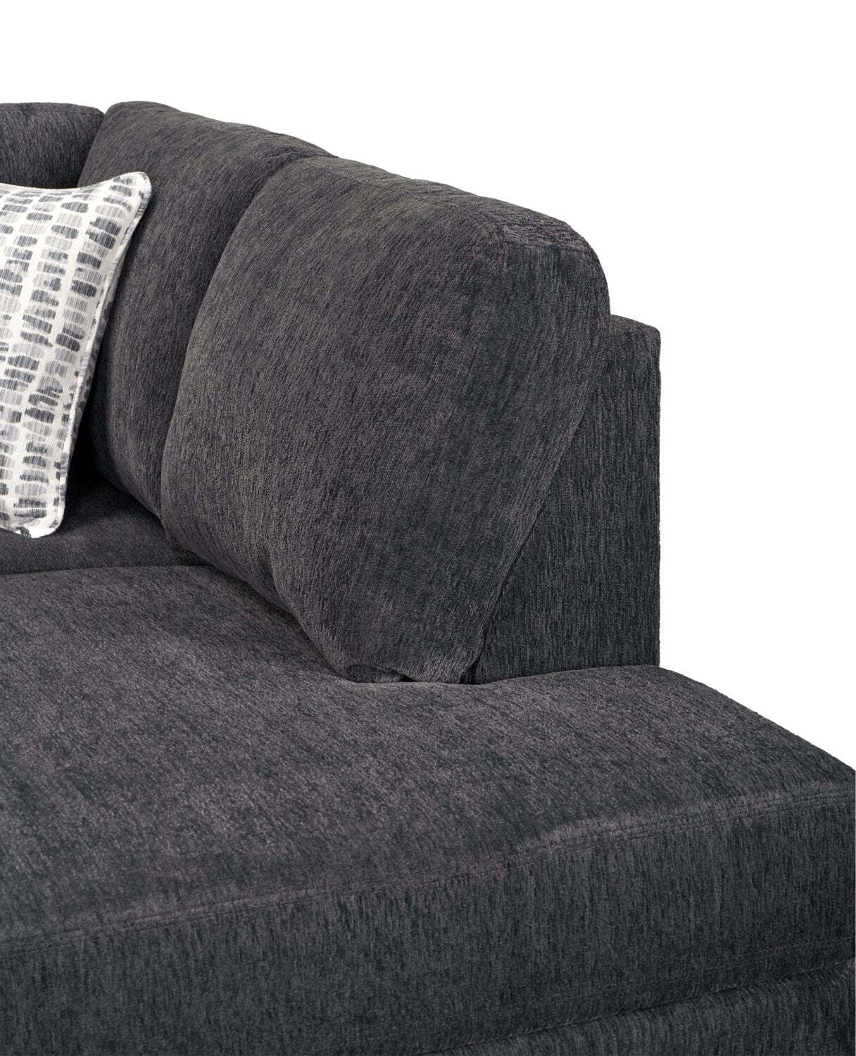 Canapé sectionnel de droite Morgan 2 pièces fabriqué au Canada en tissu de chenille avec coussins décoratifs - gris