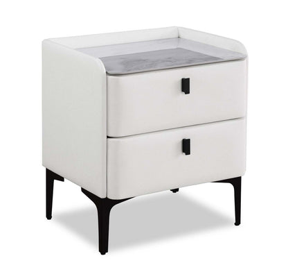 Table de chevet rembourrée à 2 tiroirs Nova avec plateau en pierre frittée, 20,25 L x 22,5 H - Blanc | Table de nuit rembourrée Nova de 20,25 po (l) x 22,5 po (H) à 2 tiroirs avec dessus en pierre frittée - blanche