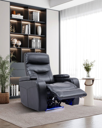 Fauteuil à inclinaison électrique Glow de 33 po en tissu avec accoudoirs de rangement - noir