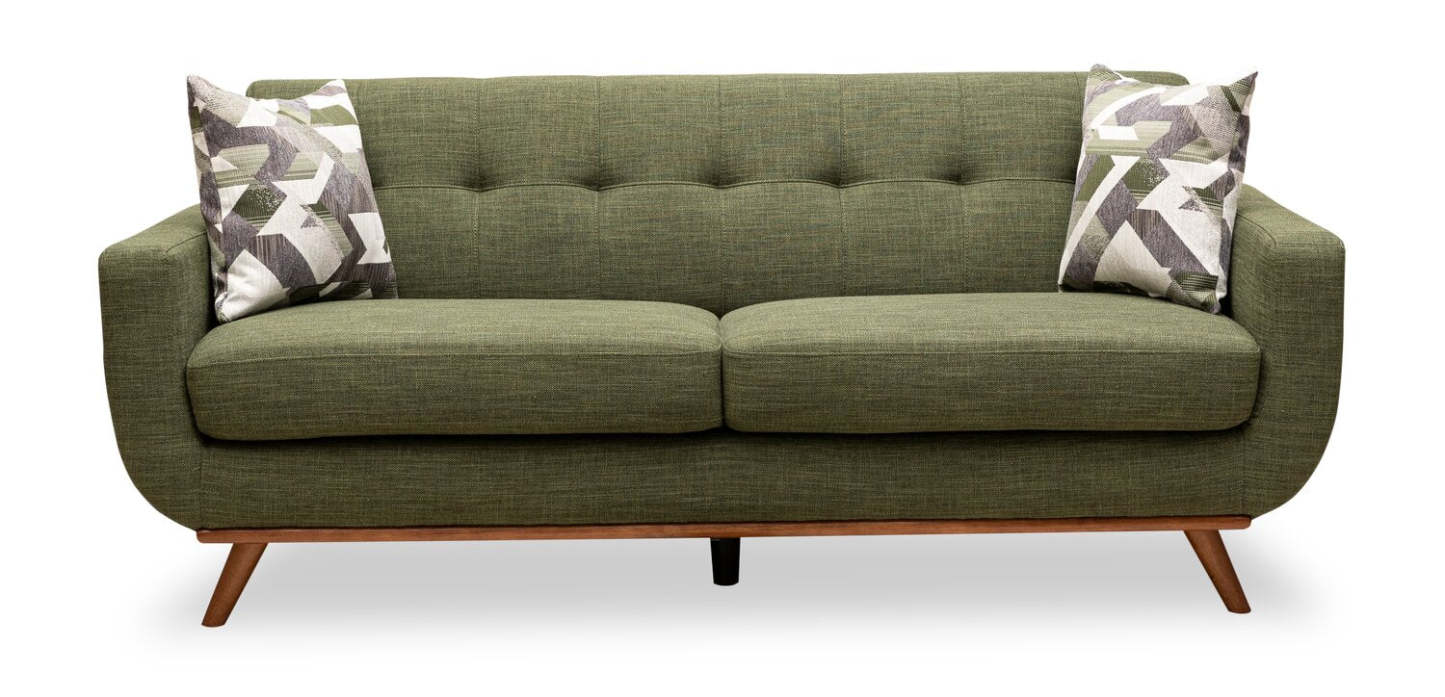 Sofa Freeman de Kort & Co. de 80 po de format condo en tissu d’apparence lin avec base et pattes en bois - vert avocat