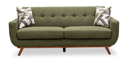 Sofa Freeman de Kort & Co. de 80 po de format condo en tissu d’apparence lin avec base et pattes en bois - vert avocat