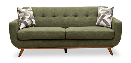 Sofa Freeman de Kort & Co. de 80 po de format condo en tissu d’apparence lin avec base et pattes en bois - vert avocat