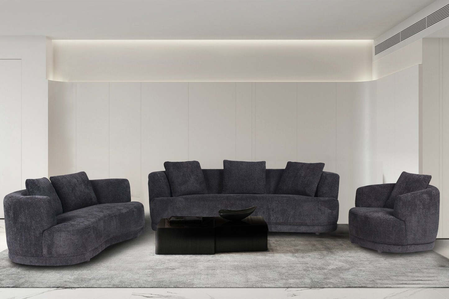 Fauteuil arrondi Moon de 35,8 po en tissu avec coussin décoratif - noir corbeau laineux