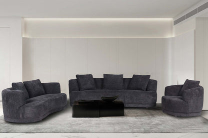 Canapé arrondi Moon de 91 po en tissu avec coussins décoratifs - noir corbeau laineux