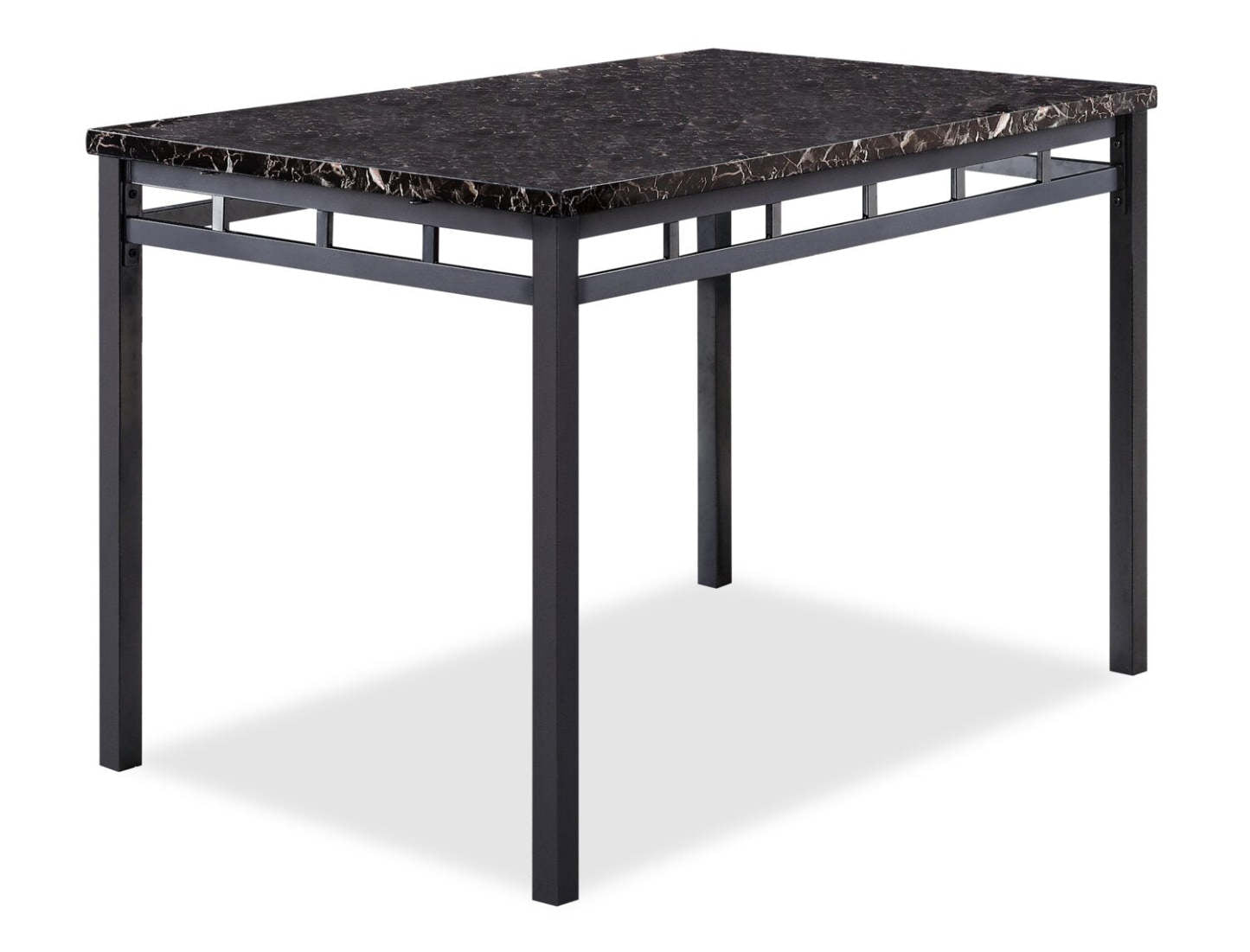 Marc Ensemble de salle à manger 5 pièces avec table et 4 chaises, plateau aspect marbre, métal, 48 W - Noir | Ensemble de salle à manger Marc 5 pièces en métal avec table de 48 po (L), dessus en imitation de marbre et 4 chaises - noir